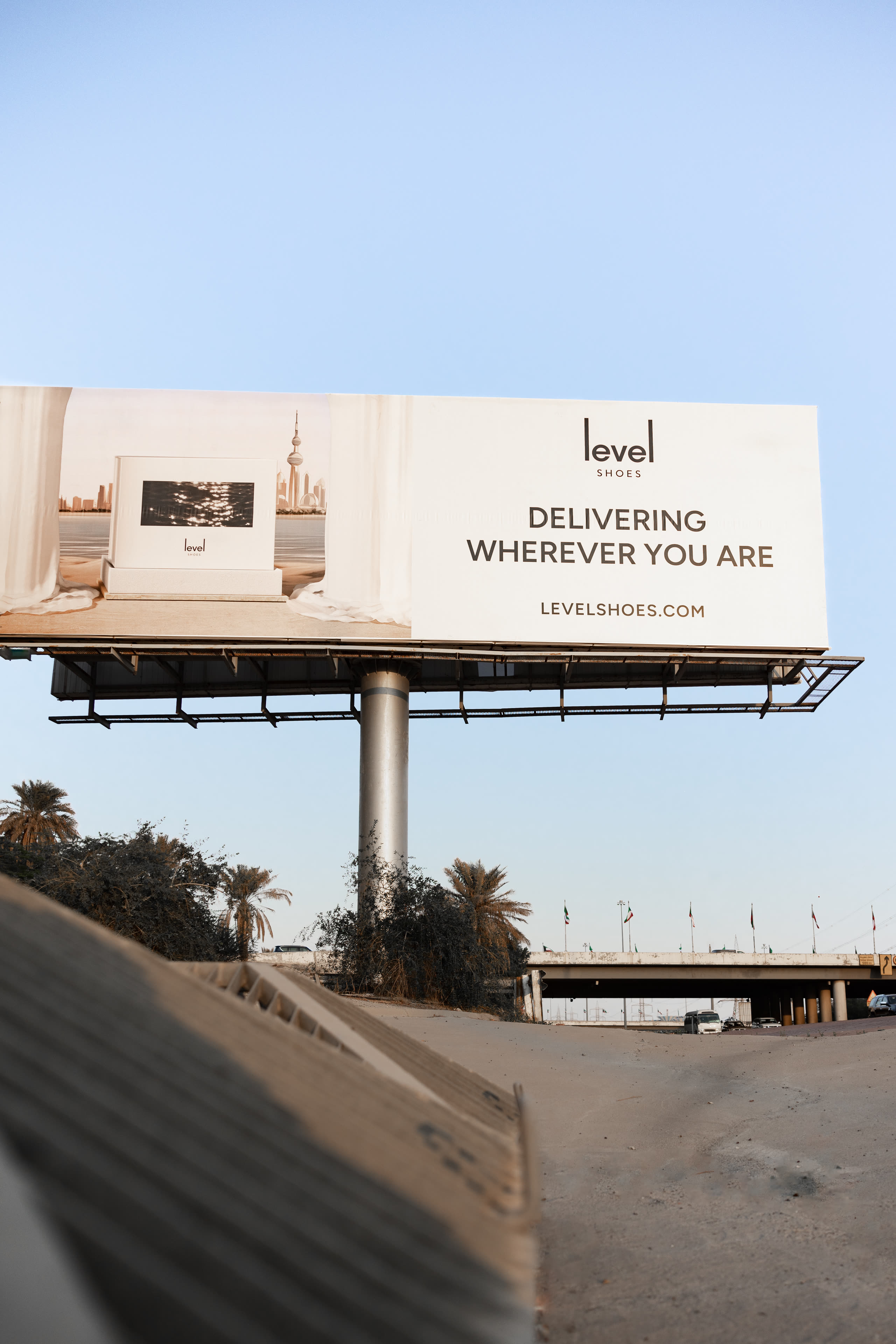 Level Shoes campaign on an outdoor billboard in Kuwait